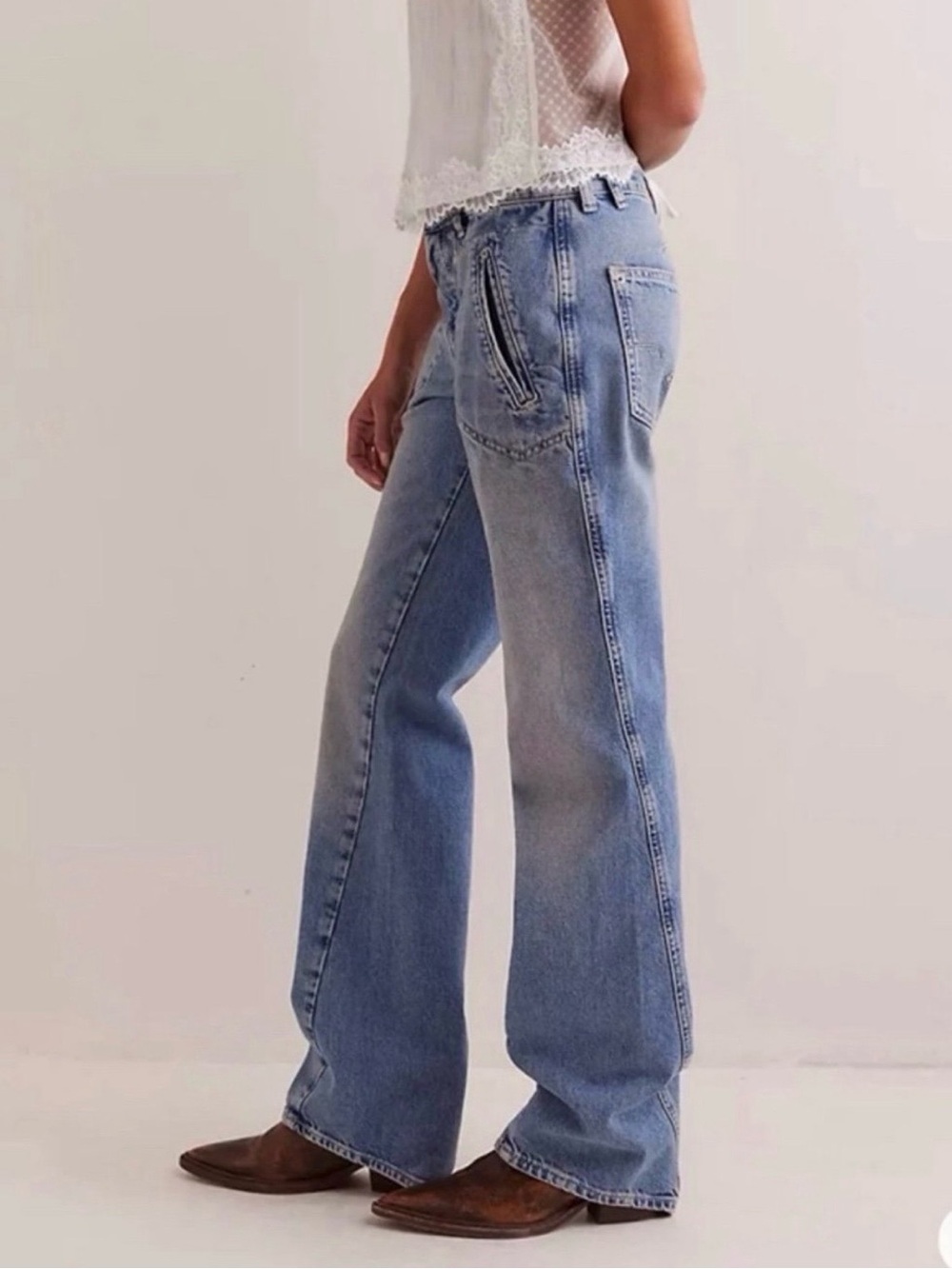 NWT WE THE FREE PEOPLE Sz 32 Jeans Carnivale Bootcut Lt Blue Wash Boho Festival